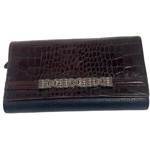 Brighton Wallet Checkbook Organizer Brown Black Leather Reptile Croc Motif